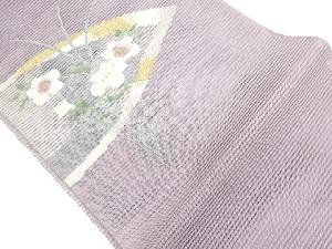 絽綴れ草花に幾何学模様織出し名古屋帯